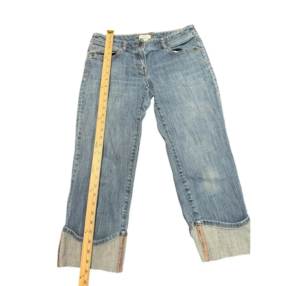 Ann Taylor Loft Marisa Blue Denim Cuffed Crop Capris Jeans Size 4